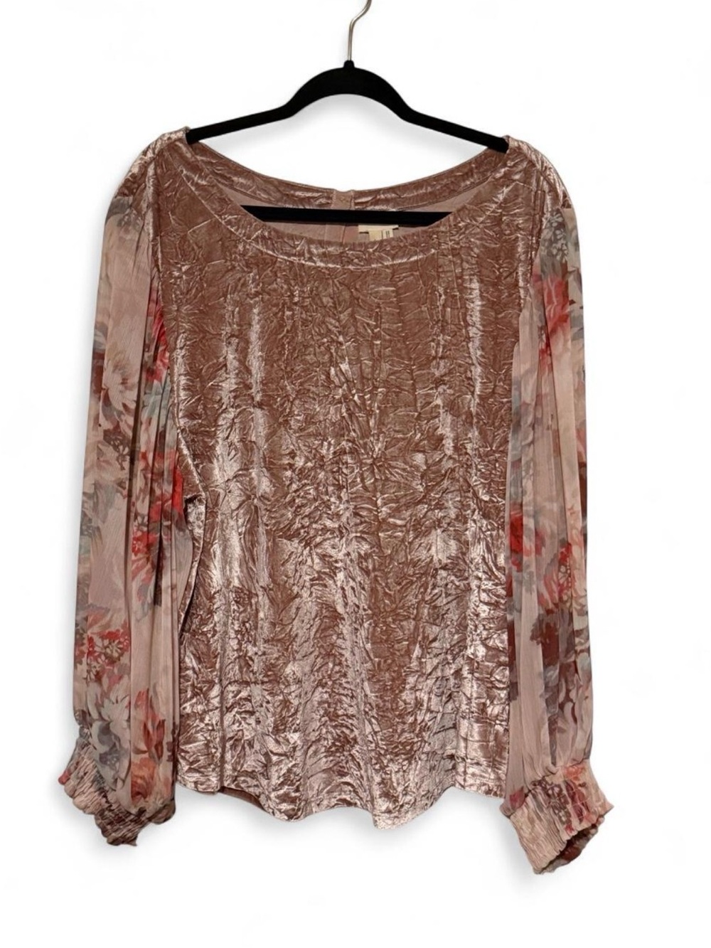 Anthropologie Meadow Rue Crushed Velvet Mixed Media Floral Blouse Top L NWOT